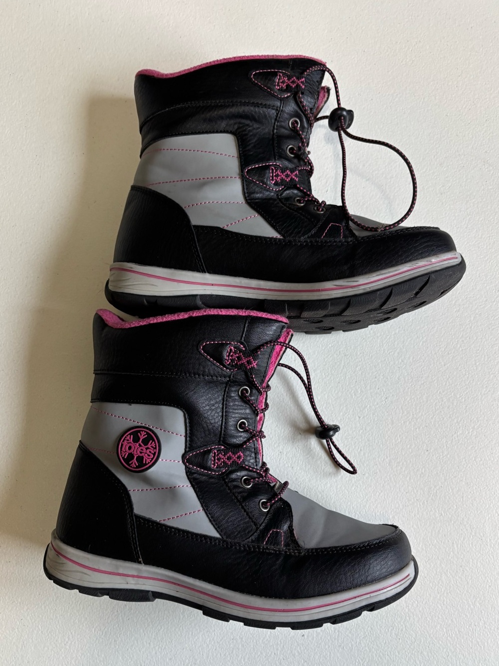 totes Black and Gray Winter Boots with Pink Accents
